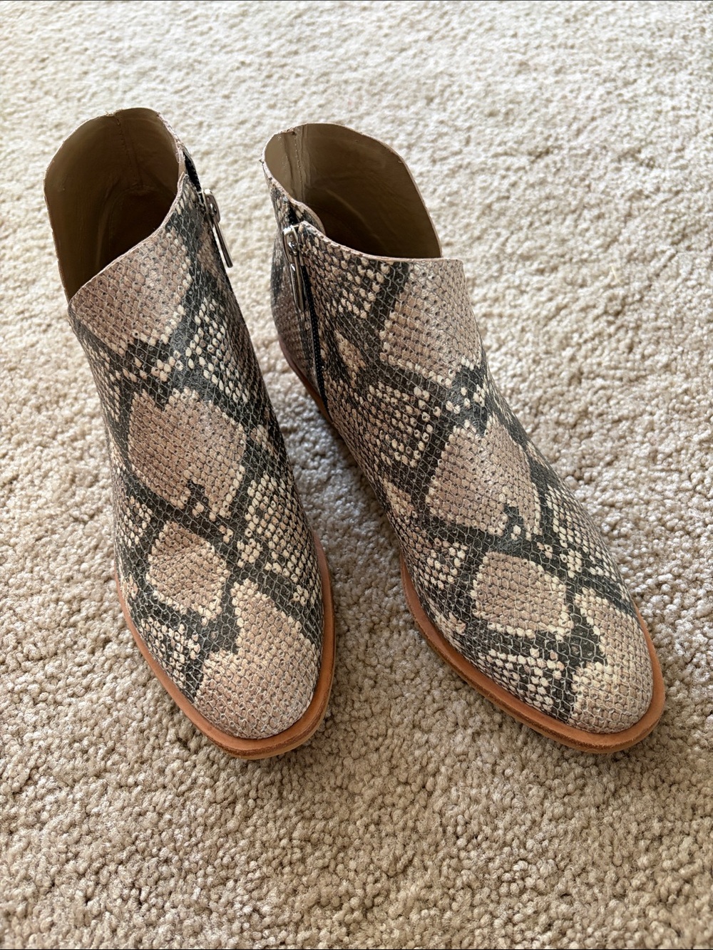 Vince Camuto Arendara Beige and Gray Snake-Print Round Toe Ankle Boots Size 6M